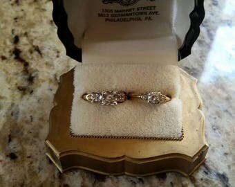 14K gold diamond wedding set of 2 in case 1950s