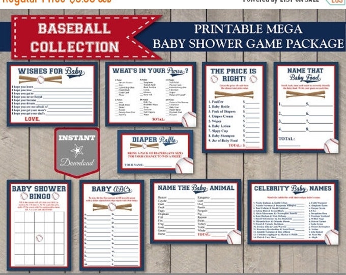 SALE INSTANT DOWNLOAD Baseball Mega Baby Shower Game Package / 9 Items / Printable / Baseball Collection / Item #905