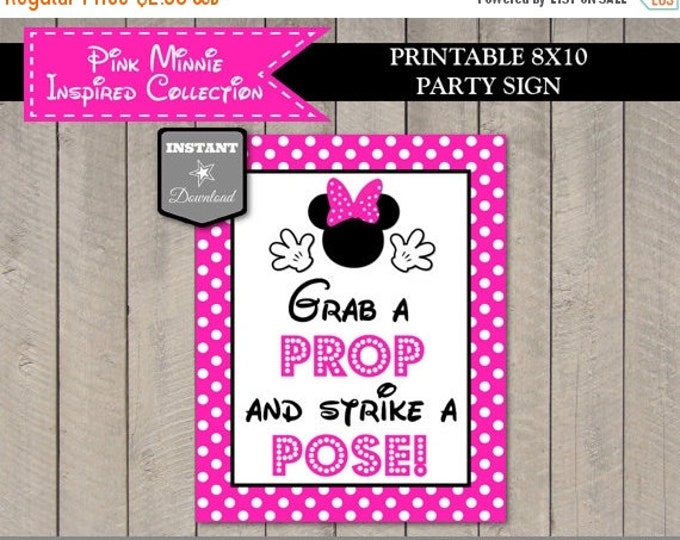 SALE INSTANT DOWNLOAD Hot Pink Mouse 8x10 Grab a Prop and Strike a Pose Printable Photo Booth Sign / Hot Pink Mouse Collection / Item #1719