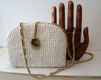 Elizabeth Arden white wicker purse, vintage Elizabeth Arden handbag, white straw purse