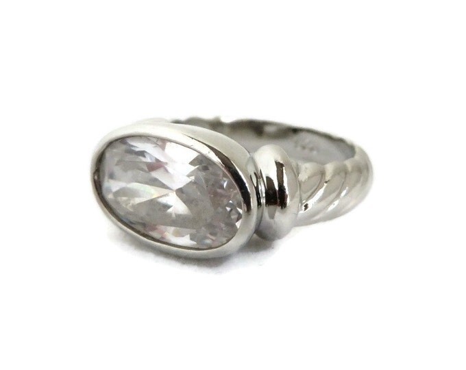 Vintage Oval CZ Ring, Sterling Silver Engagement Ring, Anniversary Ring, Christmas Gift, Size 7