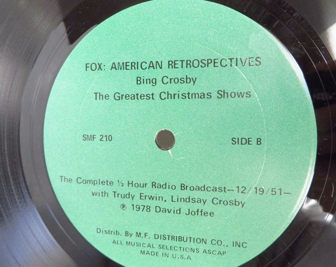 Bing Crosby Vintage Vinyl LP, The Greatest Christmas Shows, Radio Broadcast of 1949, 1951