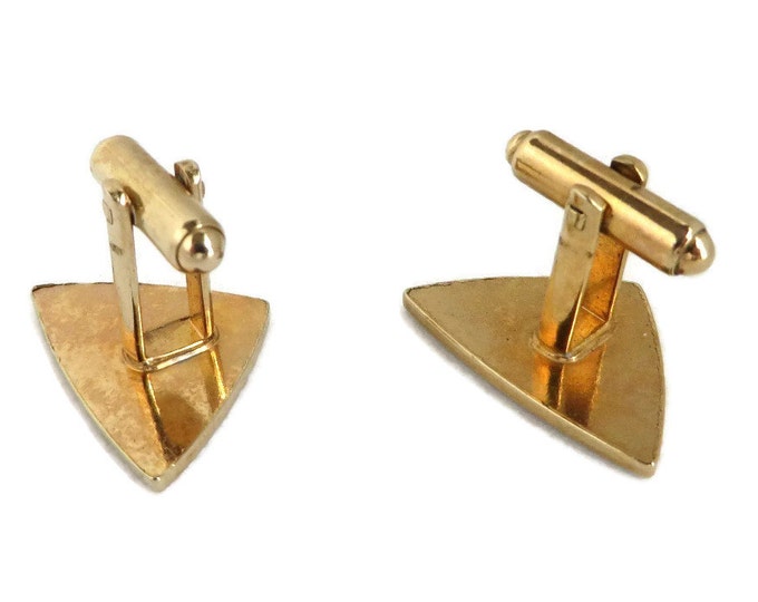 Speidel Triangle Cufflinks, Vintage Gold Tone Ridged Cuff Links, Men's Suit Accessory, Gift for Him, FREE SHIPPING