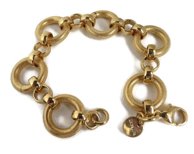 DOLCE VITA Chain Bracelet, Vintage 18k Gold Plated Textured Bracelet, Gift for Her