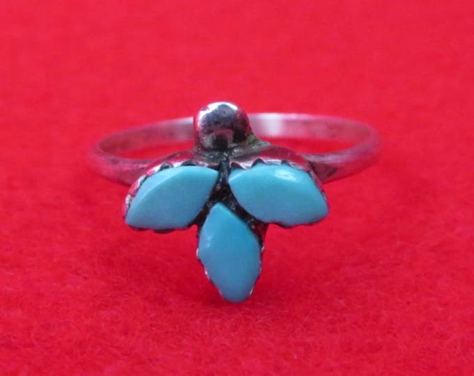 Zuni Turquoise Sterling Silver Ring Vintage Sleeping Beauty Multistone Ring Size 6