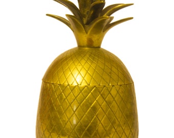 Vintage Retro Brass Pineapple Trinket Box Canister 8" 20cm