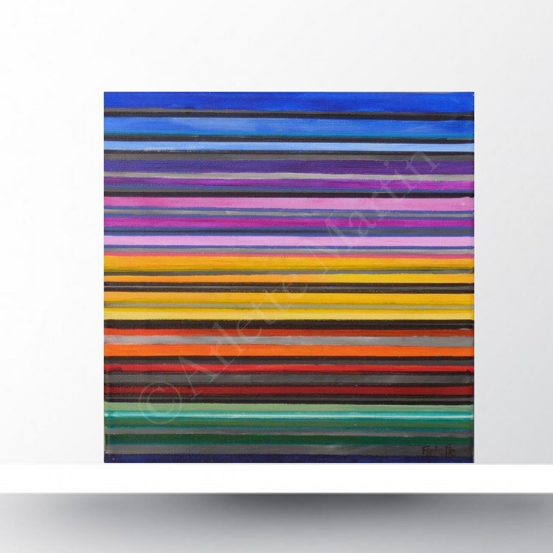 Stripe Painting on canvas. Multicolored Line Art. Horizontal