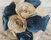 Paper Wedding Bouquet Origami rose bridal flowers wedgewood cornflower blue pride prejudice book page literary vintage theme alternative