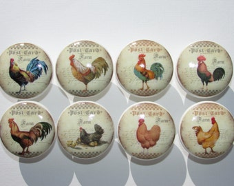 Rooster Chicken Farm Dresser Drawer Cabinet Knobs Set of 8