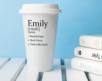 Personalised Definition Ceramic Eco Cup - Gift for Her, Gift For Him - Made to Order - Custom - All About You Cup - Travel Mug - To Go Cup