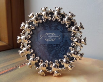 Photo Frame Metal Round,Bear Photo Frame Nursery,Baby Picture Frame,Newborn Picture Frame