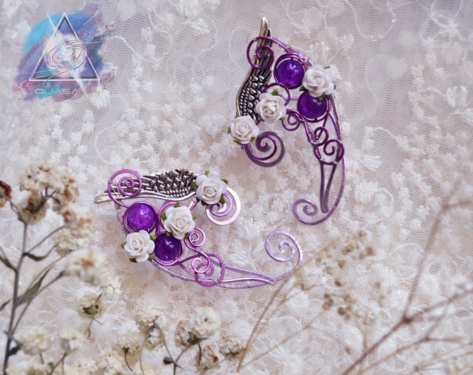 Elven ear cuffs "Fairy in flowers" | Elvish, elf, elven ears, gift for girl, tender, puple fairy, wire ear cuffs