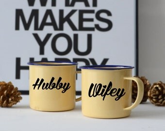 wifey hubby mugs, hubby wifey mugs, wifey mug, enamel mug, enamel mug custom, hubby mug, custom mug, couples mugs, mr mrs mugs, wedding mugs