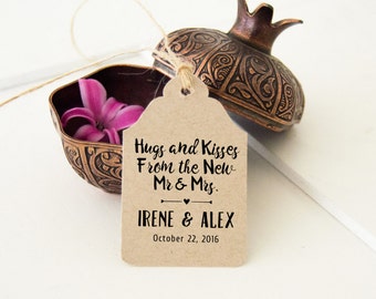 24 Hugs and Kisses From Mr and Mrs, Rustic Wedding Favor Tags, 24 Small Thank You Tags, Custom Printed Tags