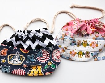 Fabric drawstring lunch bag, snack bag, reusable lunch bag, school supplies, drawstring lunch bag, after school snack bag