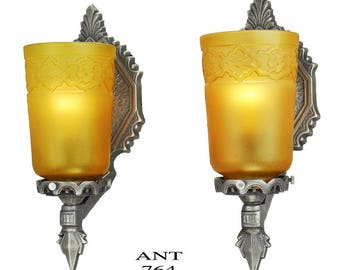 Antique Art Deco Pair Wall Sconces Circa 1920s - 1930s Period Lights (ANT-764)