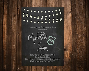 Chalkboard & Lights Engagement Invitation; Printable or set of 10