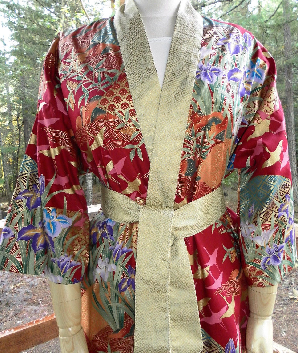 Happi Coat Hip Length Kimono with pockets Cranes in Flight