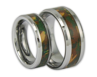 couples woodland camo tungsten ring set his and hers promise bands with engraving - Camo Wedding Ring Sets couples woodland camo tungsten ring set his and hers promise bands with engraving - Camo Wedding Ring Sets
