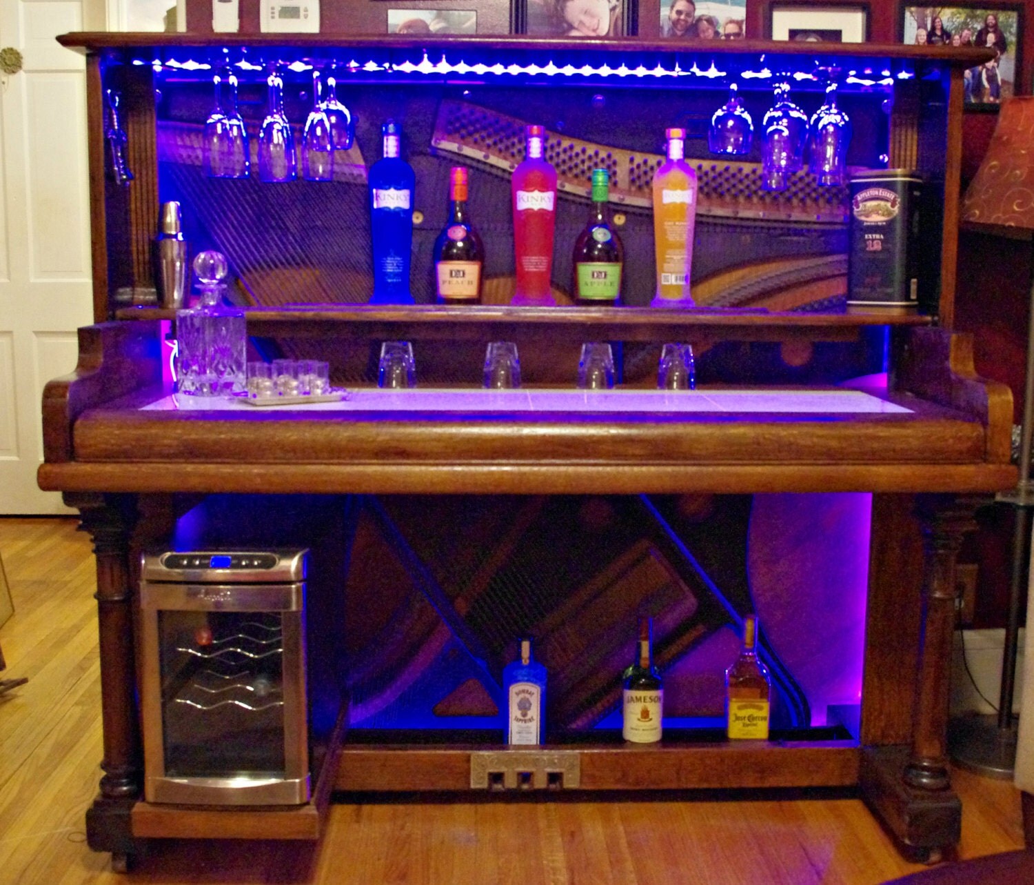 Piano Bar Re-Purposed Upright Piano with LED Lighting and