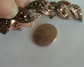 Vintage Copper Bracelet / Rhinestone Bracelet / Copper Jewelry / Rhinestone Jewelry / Link Bracelet /