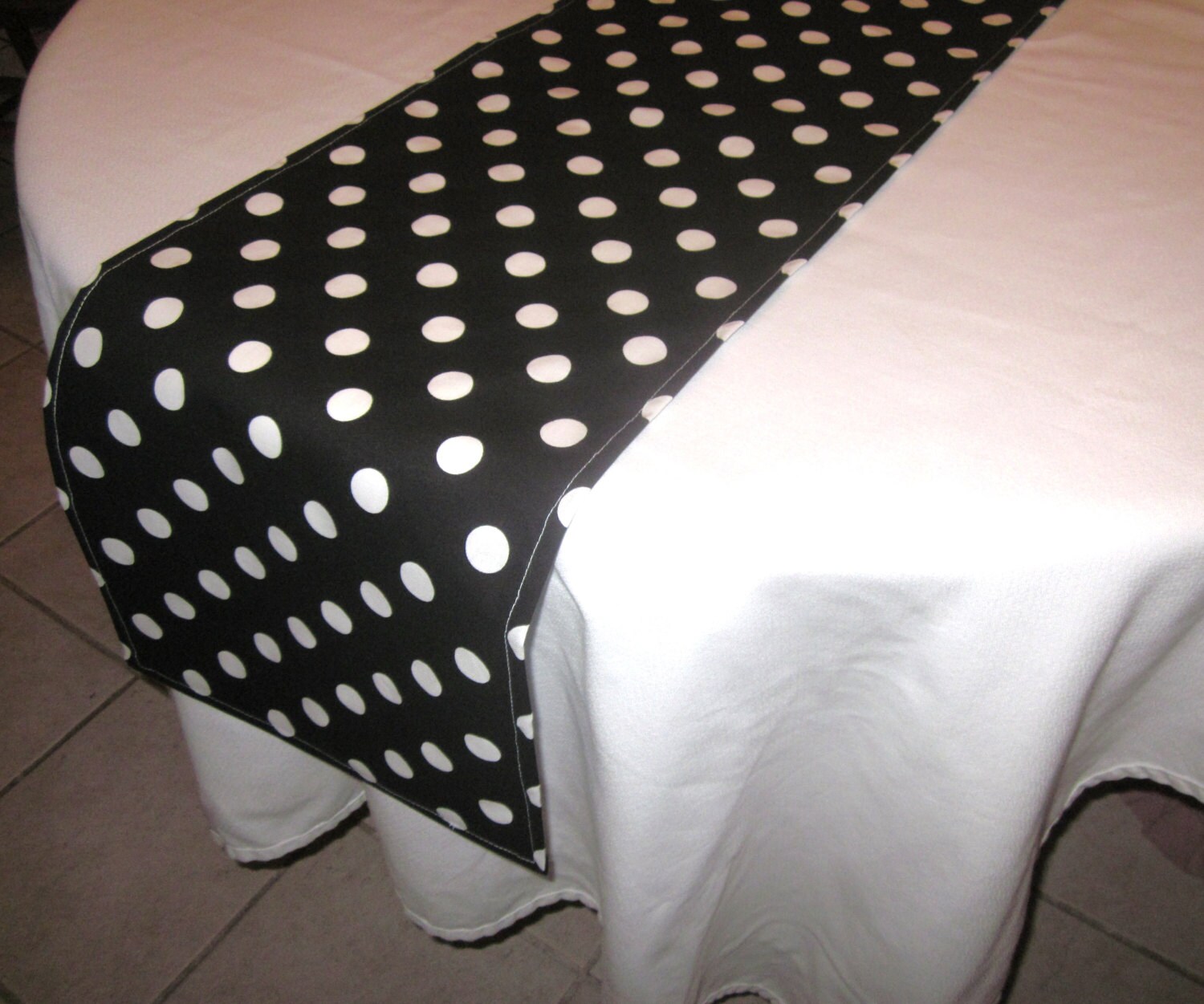 Black and White Polka Dot Table Runner Minnie Mouse