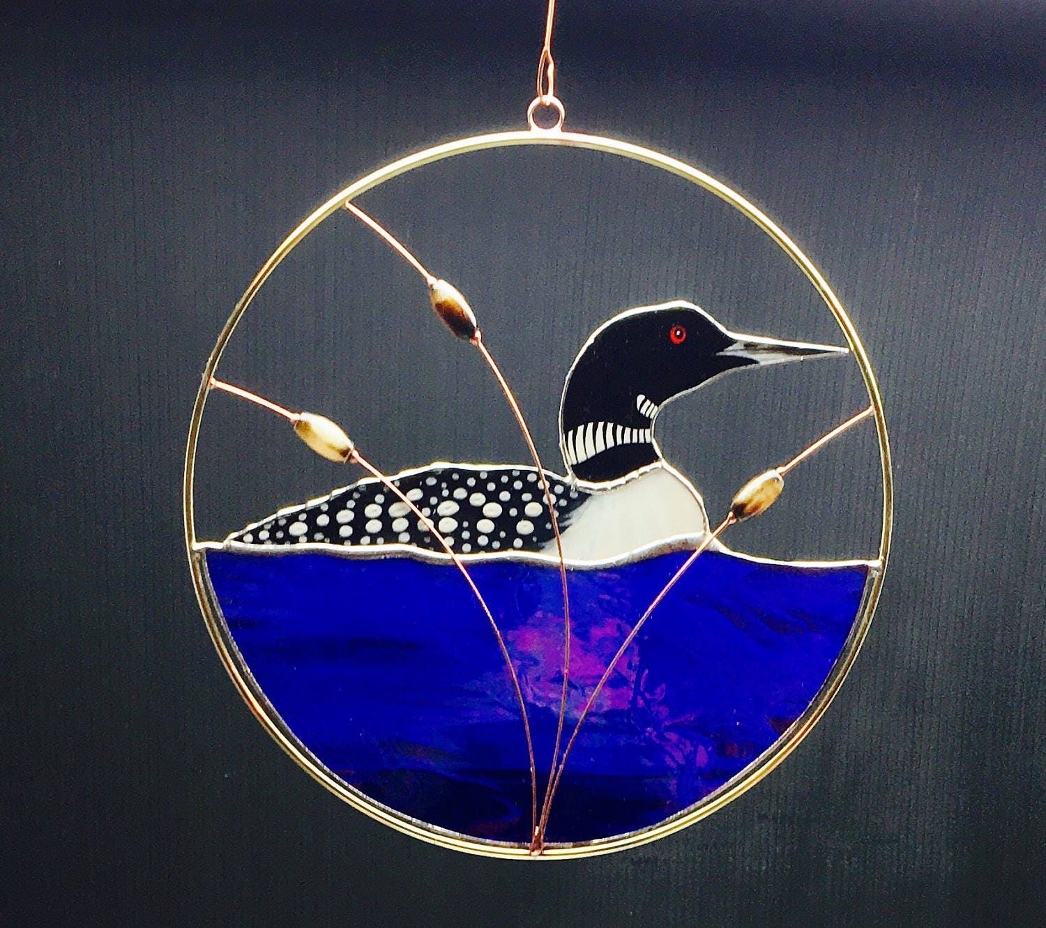 Loon stained glass suncatcher panel