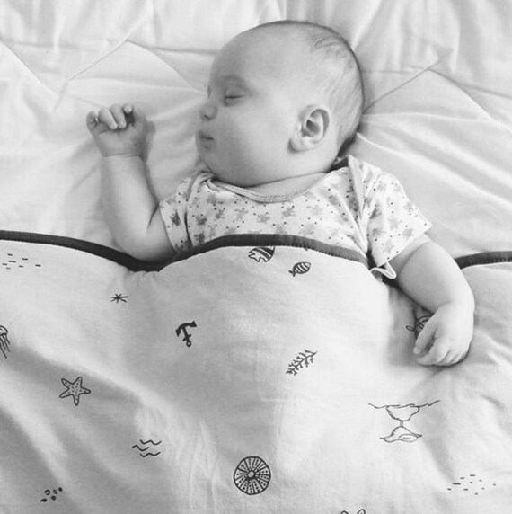 Winter Baby Blanket Cotton Nautical Gray Printed by NdotoTextile