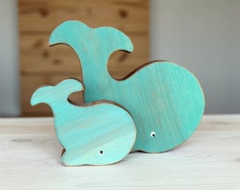 Wooden whales, baby's room decoration, eco-friendly toy, wooden toy