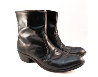 Men's 11 Black Leather Boots - Black 90s Boots - Black Zip Boots Black Motorcycle Boots Black Cowboy Boots Mens Ankle Boots 11