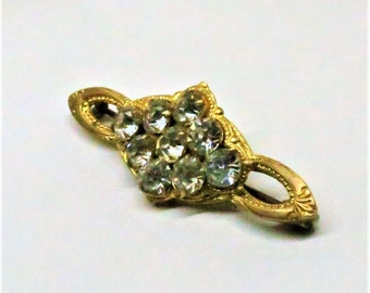 Rhinestone Brooch - Vintage, Gold Tone, Clear Rhinestones, Pin Circa 1920