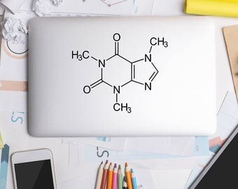 Macbook Decal, Caffeine Molecule, Science Stickers, Science Decal, Apple Macbook, iPad and other laptop, Macbook Decal, Macbook Stickers