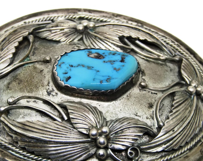 Bold Vintage Navajo Indian Sterling Turquoise Belt Buckle | Signed / Vintage Sterling and Turquoise Buckle | Native American Belt Buckle