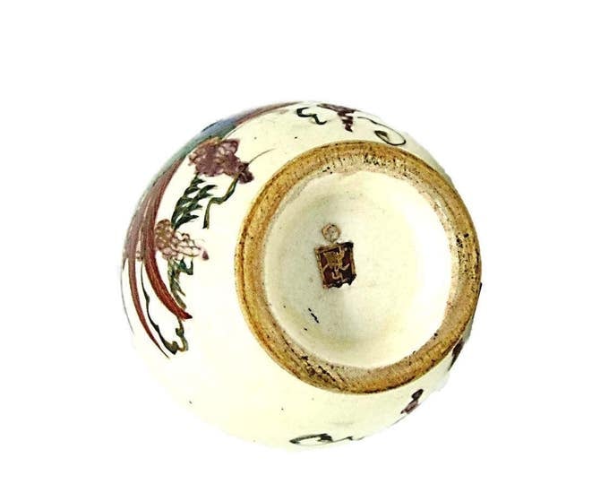 Antique Miniature Japanese Meiji Satsuma Vase - Japanese Bird Vase - Miniature Collectible Porcelain