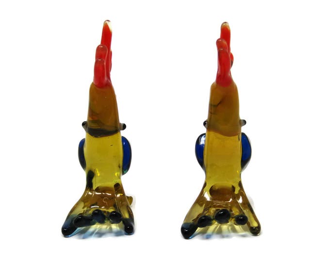 Vintage Art Glass Roosters - Blown Glass Rooster - Colorful Rooster Figurine - Vibrate Color Sculpture Chinese Zodiac Year of the Rooster