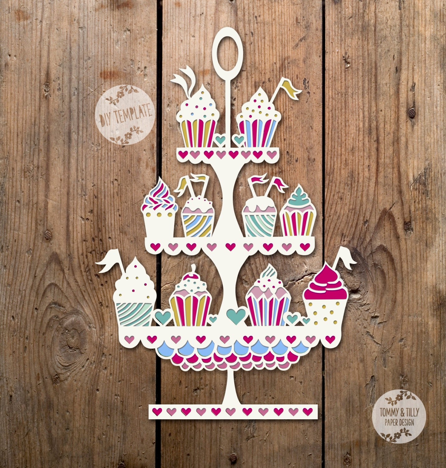 SVG / PDF Cupcake Stand Design Papercutting / Vinyl Template