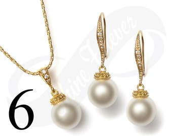 Set of 6 Bridesmaid Gold Jewelry Set Bridal Jewlery Set Bridal Pearl Bridesmaid Jewelry Set Bridal Jewlery Set Bridesmaid Gold Bridal Set