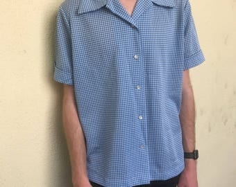 Vintage 1960s Baby Blue Gingham Shirt