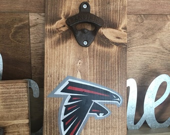 Atlanta Falcons bottle opener, wooden opener with team logo, gift for sports fan, football fan