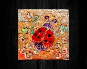 Ladybug Art Print, Ladybug Mixed Media Art Print, Ladybird Art