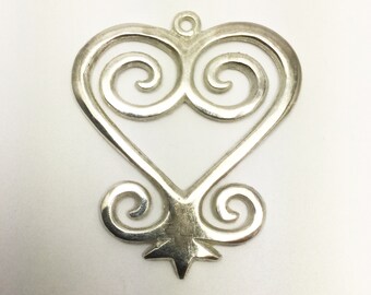 Very Large silver Adinkra pendant, Adinkra symbol, 65 x 72mm, African silver pendant, African jewelry, silver jewelry, jewelry supplies,
