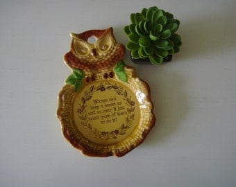 Vintage Owl Spoon Rest - Ceramic Owl Spoon Rest w/ Googly Eyes