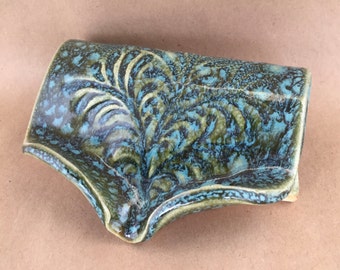 Self Draining Soap Dish, Soap Dish, Soap Saver, Ceramic Draining Dish in Mediterranean Sea Green