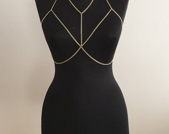 Triangle Gold Chain Bra / Gold Body Chain / Chain Bra / Chain Bralette / Gold Body Harness / BDC1012-02