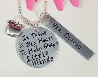 Teacher Gift Teacher Necklace Custom Hand Stamped Jewelry Hand Stamped Necklace Personalized Teacher Gift