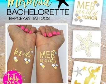 Tats4now, Mermaid bachelorette party favor, beach wedding tattoo, last splash party fun, mermaid bridesmaid, mermaid of honor