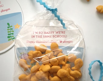 School of Fish Valentine, Goldfish, Swedish fish, Personalized Printable, Classroom Valentine, Kids Valentine, Valentines Day, Treat bag