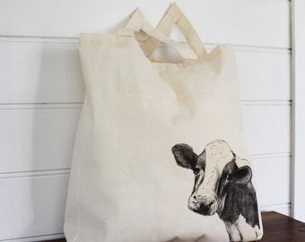 Cow Tote Bag Calico Shopping Bag Gift for Vegan Cow bag, Cow tote bag, Fabric Shopping Bag Cotton Eco Bag Graphic Tote Natural Tote