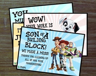 DIY Mousekeeping Envelopes { or 5x7 notes } DIY Mousekeeping Disney Vacation Tips Cards Notes All Star Movies Resort Toy Story Fantasia 101
