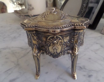 Stunning Rare Antique French Ornate Silver Jewelry Box Casket Roses Swags Depose France